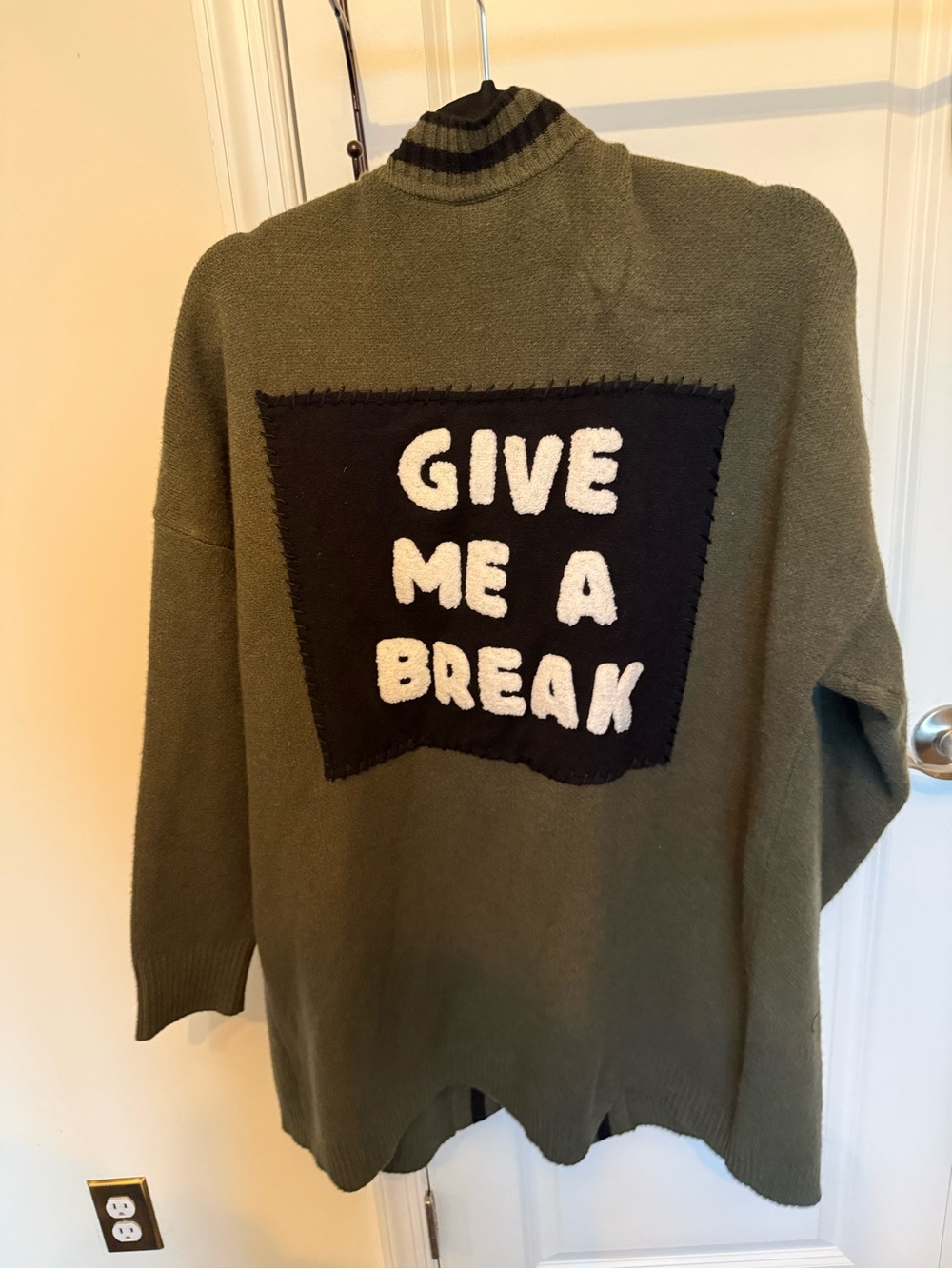 torrid Olive Green Sweater with Black Panel and White Lettering